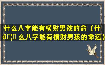 什么八字能有横财男孩的命（什 🦟 么八字能有横财男孩的命运）